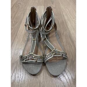 Aldo Alyson Gladiator Grey Faux Snakeskin Gold Tone Tube Strap Sandals Size 10